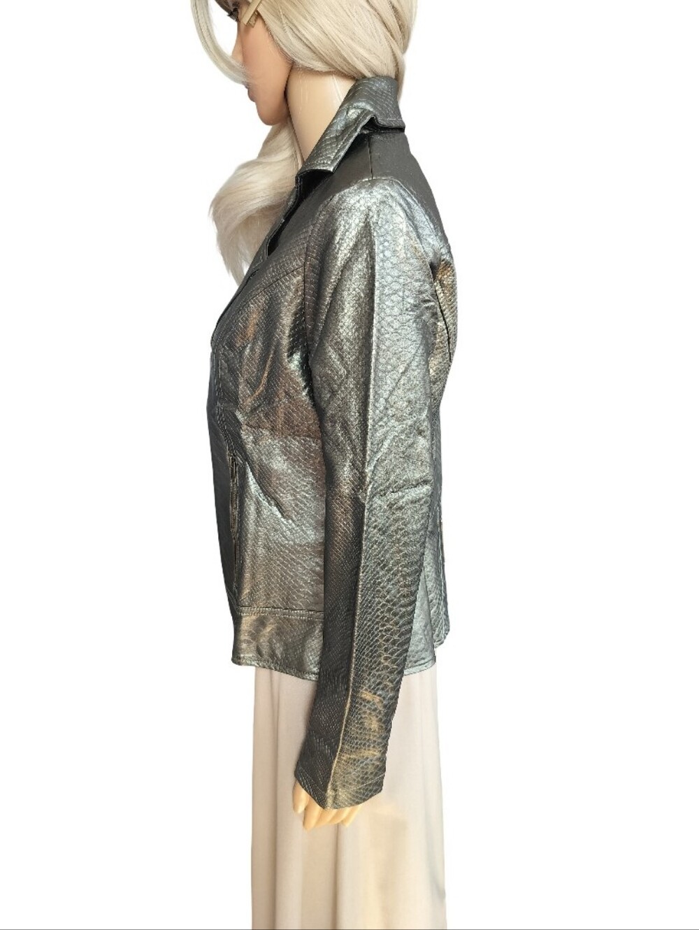 Metallic Snake Skin Olive Cropped Blazer Jacket - Women Size M NWT - Picture 3 of 8